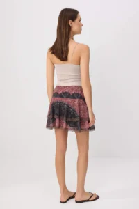 TRENDYOLMİLLA Brown Shawl pattern OF shorts skater Lace Detailed Regular Waist Mini Tulle Knitting Skirt - Image 4