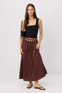 TRENDYOLMİLLA Dark Brown Zincir Arched Midi Skirt