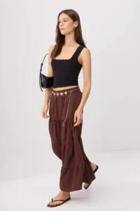 TRENDYOLMİLLA Dark Brown Zincir Arched Midi Skirt - Image 2