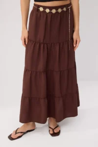 TRENDYOLMİLLA Dark Brown Zincir Arched Midi Skirt - Image 3