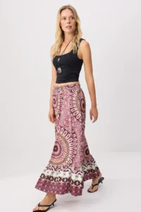 TRENDYOLMİLLA Ethnic Patterned Elastic Waist Viscose Skirt