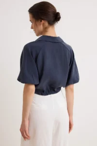 TRENDYOLMİLLA NAVY BLUE Stitching Detailed Crop Modal Shirt - Image 4