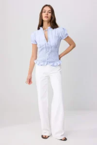 TRENDYOLMİLLA Light BLUE Bedene Oturan Gipe Detailed Shirt