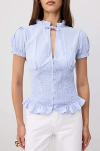 TRENDYOLMİLLA Light BLUE Bedene Oturan Gipe Detailed Shirt - Image 2