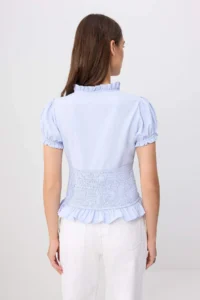 TRENDYOLMİLLA Light BLUE Bedene Oturan Gipe Detailed Shirt - Image 4