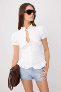 TRENDYOLMİLLA WHITE Bedene Oturan Gipe Detailed Shirt - Image 2