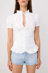 TRENDYOLMİLLA WHITE Bedene Oturan Gipe Detailed Shirt - Image 3