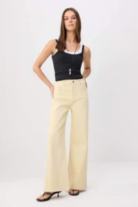 TRENDYOLMİLLA Ecru Medium Flexible High Waist Wide Leg Wide Leg jeans