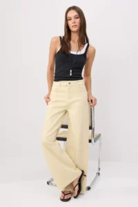 TRENDYOLMİLLA Ecru Medium Flexible High Waist Wide Leg Wide Leg jeans - Image 2