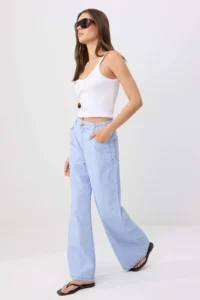 TRENDYOLMİLLA Light BLUE Elastic Waist High Waist Wide Leg jeans