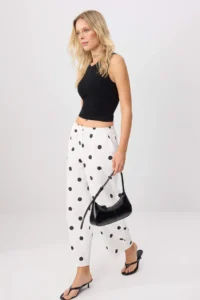 TRENDYOLMİLLA WHITE-Multicolored Polka Dot barrel Elastic Waist Gabardine Pants - Image 2
