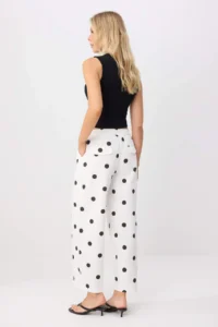 TRENDYOLMİLLA WHITE-Multicolored Polka Dot barrel Elastic Waist Gabardine Pants - Image 4
