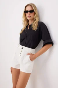 TRENDYOLMİLLA WHITE Button Detailed High Waist Mini DENIM Shorts - Image 2