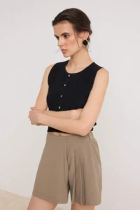 TRENDYOLMİLLA Light Khaki Lace Up Soft Touch Mini Shorts Skirt Shorts & Bermuda - Image 2