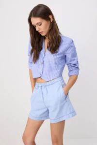 TRENDYOLMİLLA BLUE Beli Lasitkli Mini DENIM Shorts