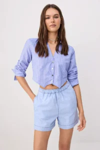 TRENDYOLMİLLA BLUE Beli Lasitkli Mini DENIM Shorts - Image 2