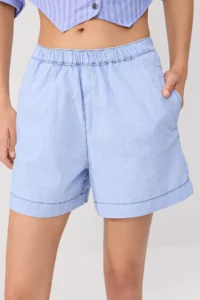 TRENDYOLMİLLA BLUE Beli Lasitkli Mini DENIM Shorts - Image 3