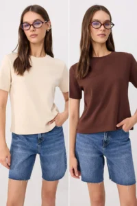 TRENDYOLMİLLA Stone-Brown Thick Cotton Tough Fabric Regular Cut Knitting T-Shirt Knitting T-Shirt