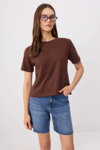 TRENDYOLMİLLA Stone-Brown Thick Cotton Tough Fabric Regular Cut Knitting T-Shirt Knitting T-Shirt - Image 5