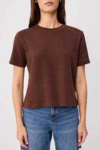 TRENDYOLMİLLA Stone-Brown Thick Cotton Tough Fabric Regular Cut Knitting T-Shirt Knitting T-Shirt - Image 6