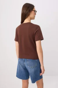 TRENDYOLMİLLA Stone-Brown Thick Cotton Tough Fabric Regular Cut Knitting T-Shirt Knitting T-Shirt - Image 7
