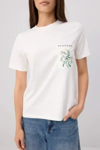 TRENDYOLMİLLA Ecru Embroidered Regular/Normal Pattern 100% Cotton Knitting T-Shirt - Image 3