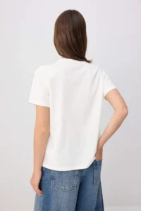 TRENDYOLMİLLA Ecru Embroidered Regular/Normal Pattern 100% Cotton Knitting T-Shirt - Image 4