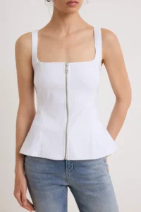 TRENDYOLMİLLA WHITE Fitted Square Neck Zippered Vest - Image 3