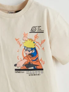 LCW Kids Beige Crew Neck Naruto Printed Boys' T-Shirt - Image 4