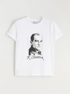 LCW Kids White Crew Neck Atatürk Printed Girls' T-Shirt