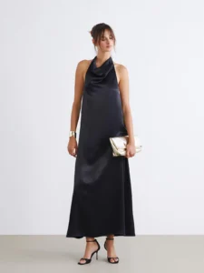 Barbell Collar Satin Evening Gown Dress
