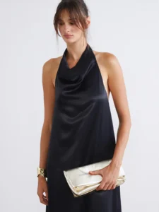 Barbell Collar Satin Evening Gown Dress - Image 2