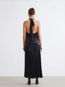 Barbell Collar Satin Evening Gown Dress - Image 4