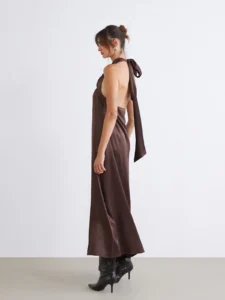 Barbell Collar Satin Evening Gown Dress