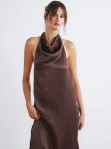Barbell Collar Satin Evening Gown Dress - Image 2