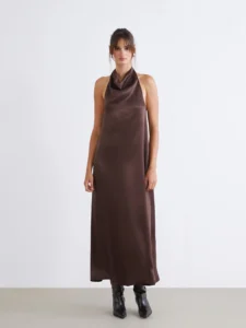 Barbell Collar Satin Evening Gown Dress - Image 3