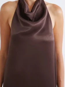 Barbell Collar Satin Evening Gown Dress - Image 4