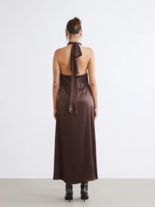 Barbell Collar Satin Evening Gown Dress - Image 5