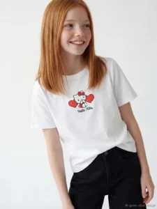 LCW Kids White Hello Kitty Printed Girls' T-Shirt - Image 2