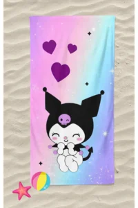 Erays Home Kuromi Patterned Digital Printed Beach Bath Towel Girl's Beach Towel Beach Towel