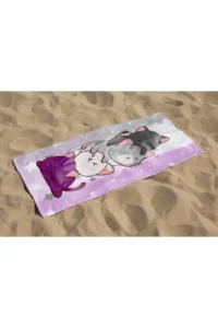 Erays Home Cute Cat Patterned Digital Printed Beach Bath Towel Girl's Beach Towel Beach Towel - Image 2