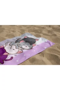 Erays Home Cute Cat Patterned Digital Printed Beach Bath Towel Girl's Beach Towel Beach Towel - Image 3