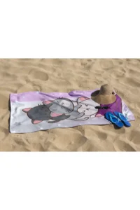 Erays Home Cute Cat Patterned Digital Printed Beach Bath Towel Girl's Beach Towel Beach Towel - Image 4
