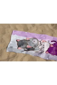 Erays Home Cute Cat Patterned Digital Printed Beach Bath Towel Girl's Beach Towel Beach Towel - Image 5