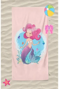 Erays Home Mermaid Mermaid Girl's Patterned Printed Beach Towel Girl's Beach Towel Beach Towel