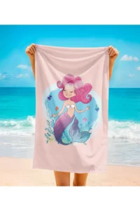 Erays Home Mermaid Mermaid Girl's Patterned Printed Beach Towel Girl's Beach Towel Beach Towel - Image 4