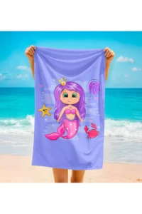 Erays Home Princess Mermaid Girl's Patterned Printed Beach Towel Girl's Beach Towel Beach Towel - Image 4