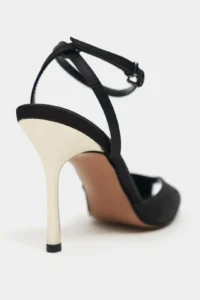 Nisantasi Shoes Vela Black Satin Ankle Tied Toe Light Detailed Women Heels Shoes - Image 5