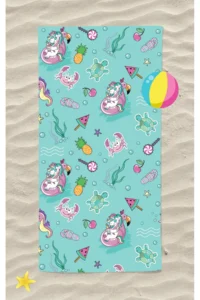 Erays Home Cute Animals Unicorn in the Sea Children's Pattern Printed Beach Towel Unisex Children's Beach Towel
