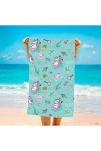 Erays Home Cute Animals Unicorn in the Sea Children's Pattern Printed Beach Towel Unisex Children's Beach Towel - Image 4